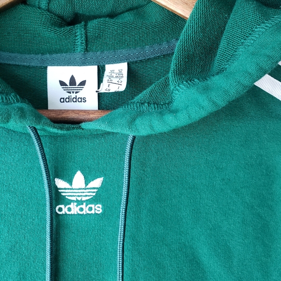 Adidas cropped hoodie sweatshirt green stripes - Picture 2 of 3
